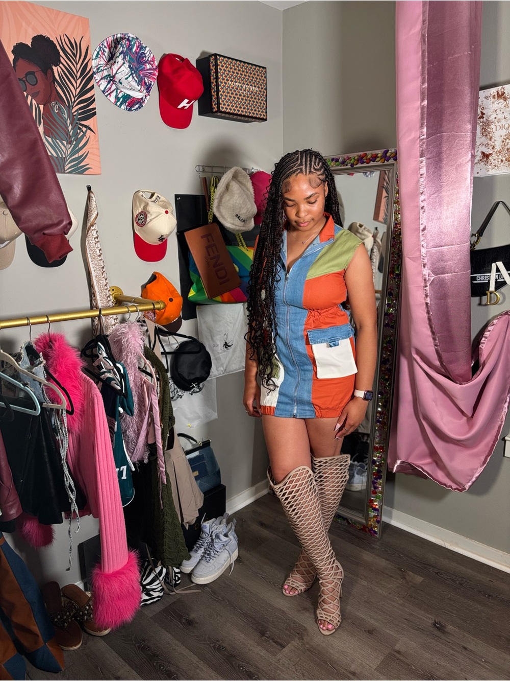 Fashion Nova Colorblock Patchwork Mini Dress in Orange, Blue, Green, White